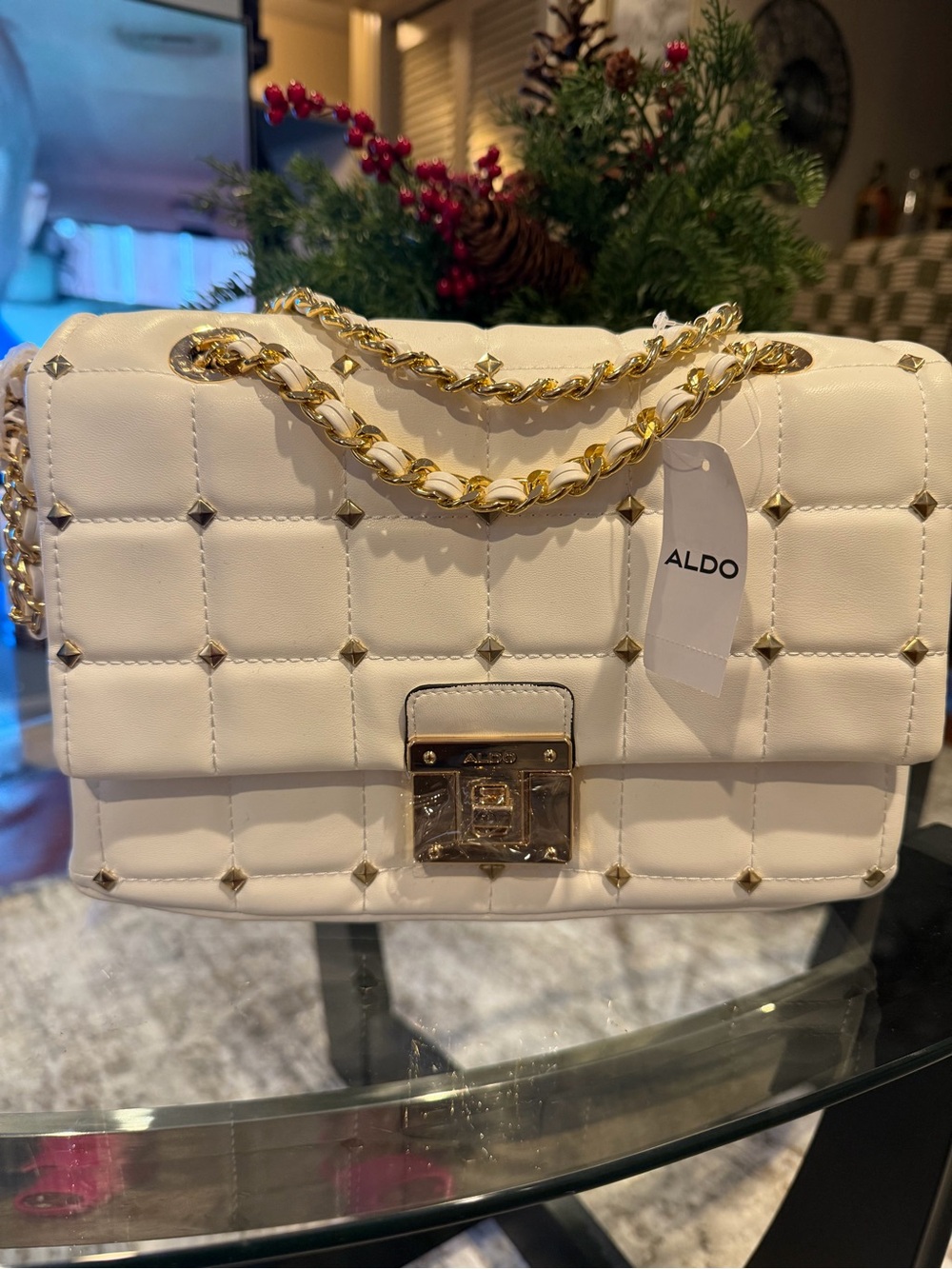 ALDO Olelirinn Quilted White Chain Crossbody Bag